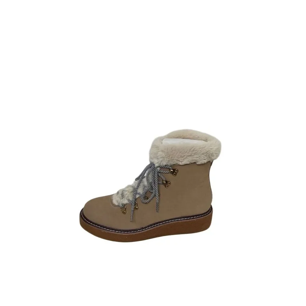 New J.Crew Women's Brown Leather Wedge Boots Size 8.5 Round Toe Winter - Picture 2 of 8